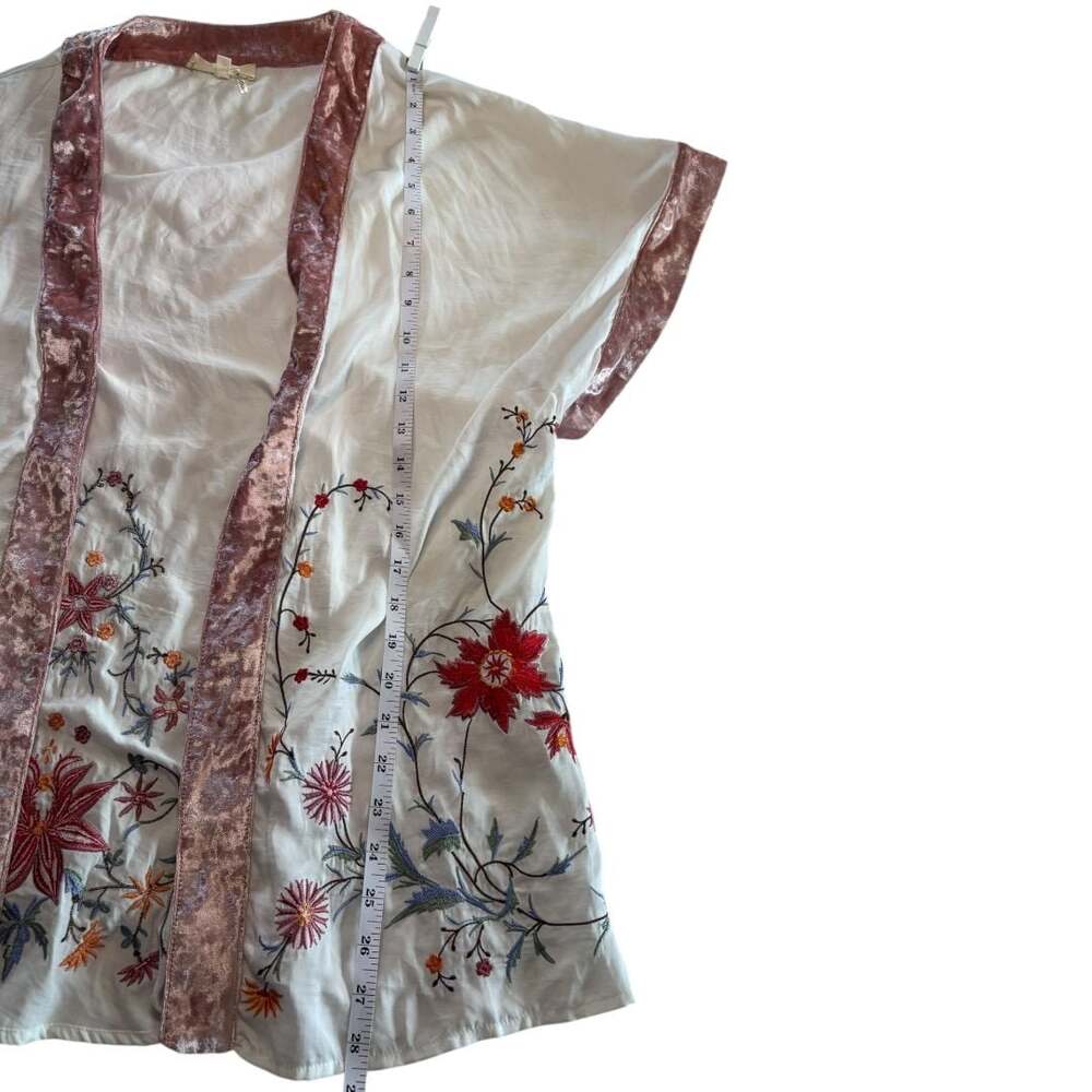 Entro White Floral Embroidered Velvet Trim Kimono Cardigan S - Picture 7 of 7